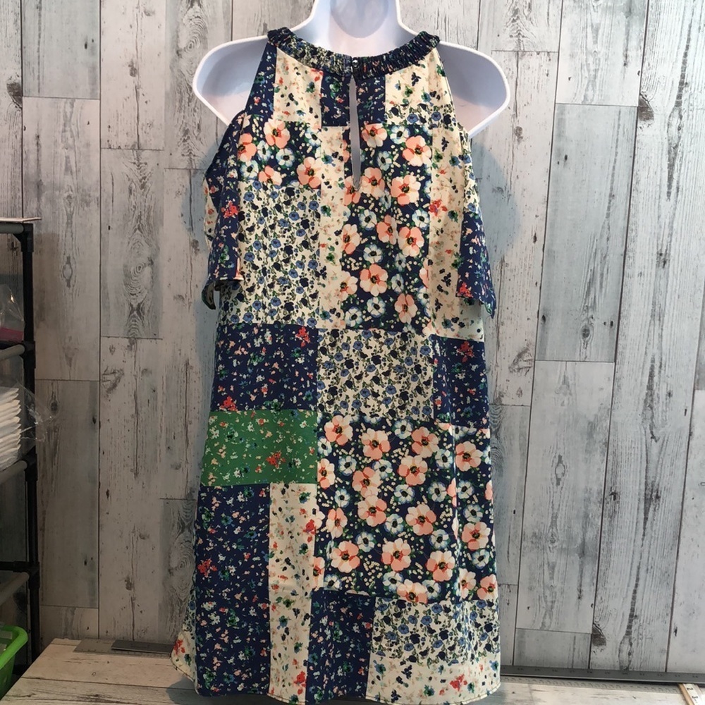 Zara Basic Floral Patchwork Cold Shoulder Dress S… - image 6